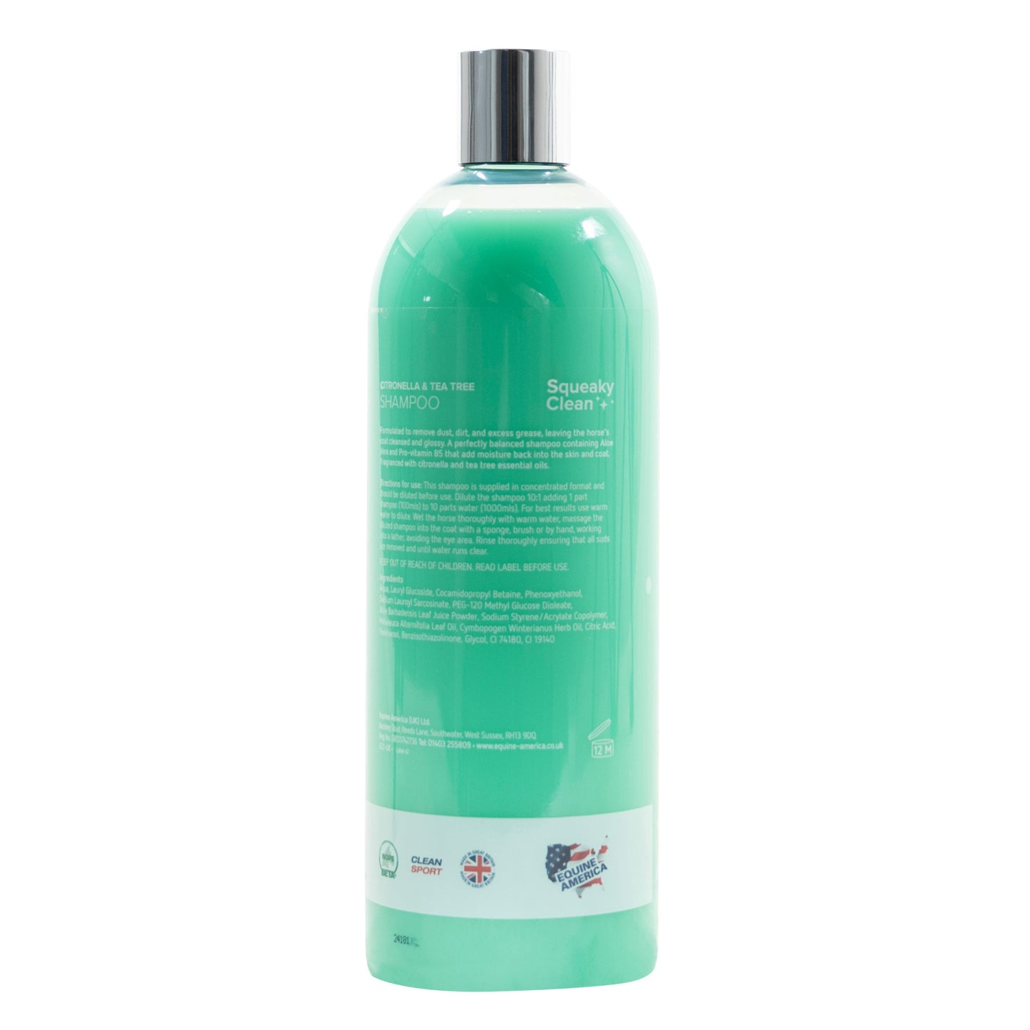 Squeaky Clean Citronella and Tea Tree Shampoo Back Label
