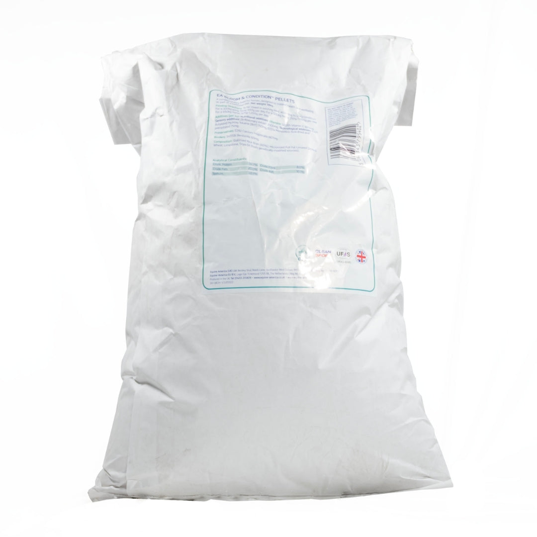 EA Bloom & Condition Pellets 18kg Bag Back Label