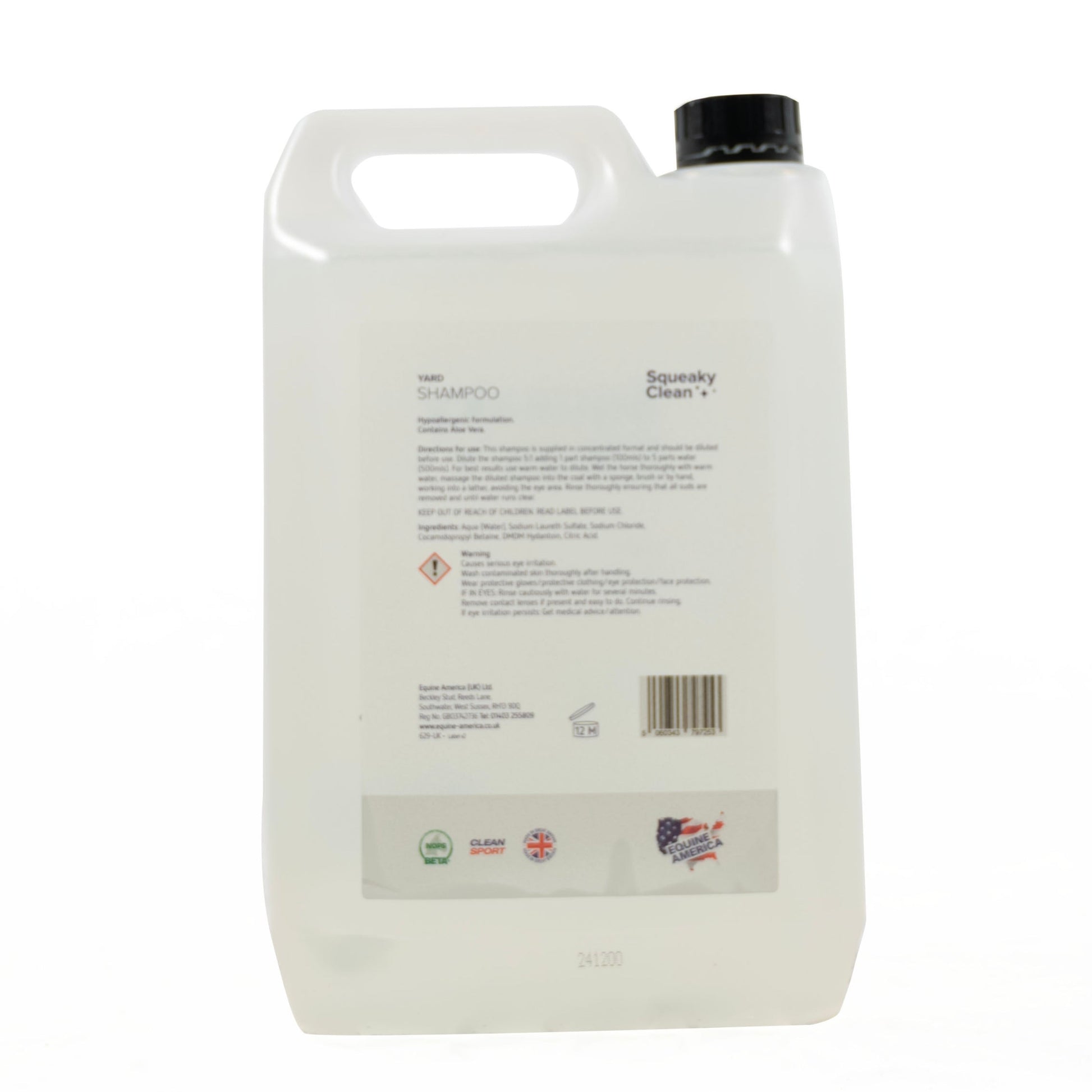 Squeaky Clean Yard Shampoo 5ltr Back Label