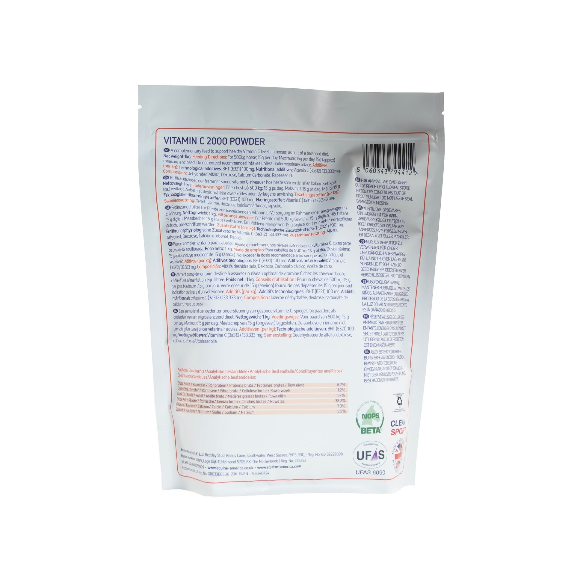 Vitamin C Powder 1kg Back Label
